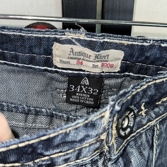 Antique Rivet 34x32 Mens Denim Blue Relaxed Jeans - Picture 5 of 15